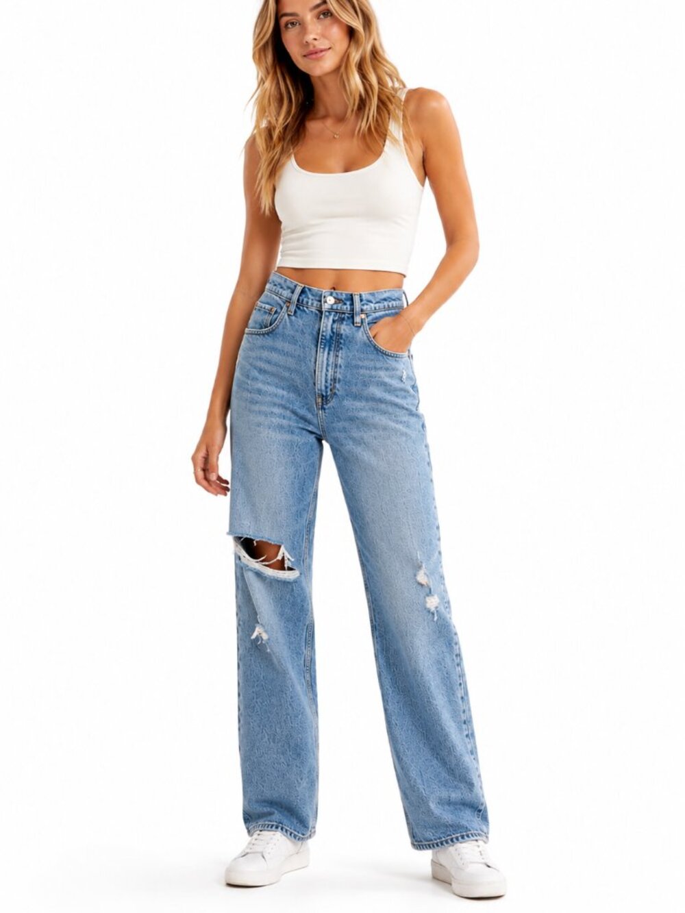 Abercrombie & Fitch 90s Straight Ultra High Rise Jeans Light Destroy Wash 28/6